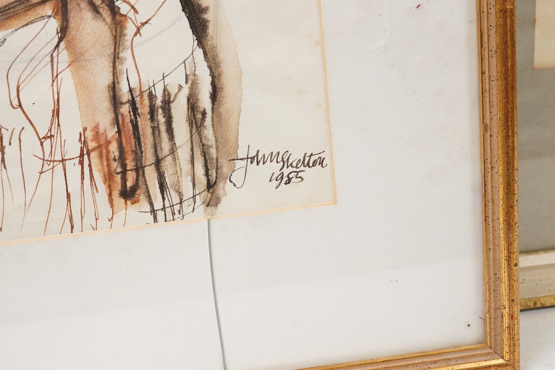 John Skelton (1925-2009), Portrait of a lady, signed and dated 1985, sepia, ink and wash together with a Portrait study of a young girl, pencil sketch, largest 50 x 29cm, Provenance: from the artist's family